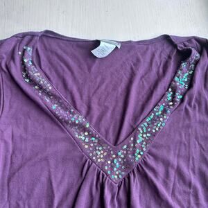 Vintage purple rave t shirt Medium‎ Sequin Juniors top v neck y2k retro